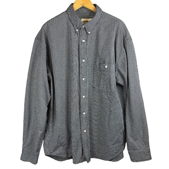 Eddie Bauer Navy Blue Micro Plaid Button Down Shirt Size XL Long Sleeve Cotton - Picture 1 of 8